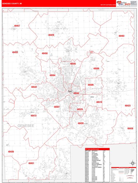 Genesee County, MI Zip Code Wall Map Red Line Style by MarketMAPS ...