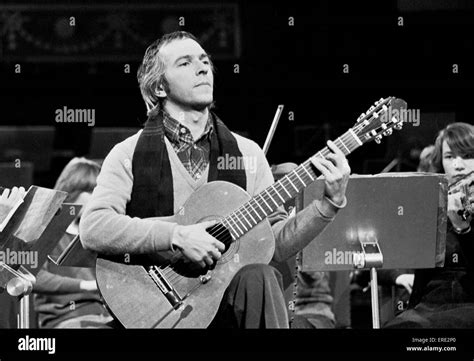 Australian classical guitarist John Williams (b. 1941) rehearsing at the Royal Albert Hall ...