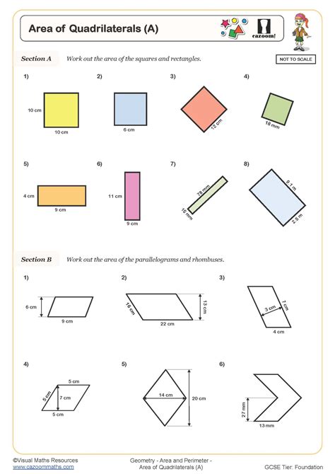 Area of Quadrilaterals (A) Worksheet | Cazoom Maths Worksheets