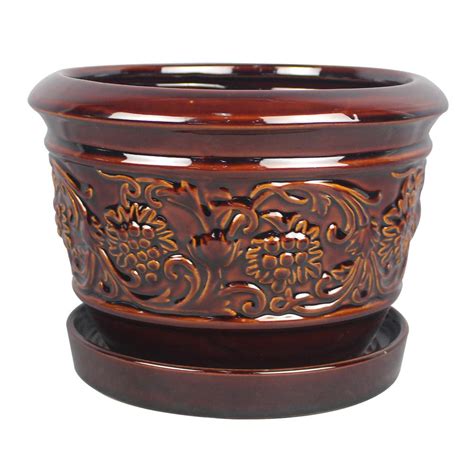 Trendspot 10 in. Dia Rustic Damask Ceramic Planter-LJ0108-10 - The Home Depot