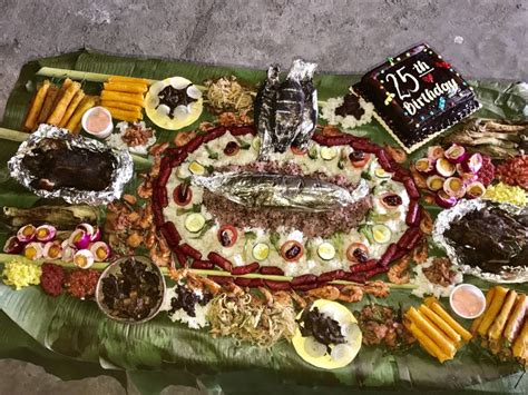 Boodle fight set up | Food, Boodle fight, Cake