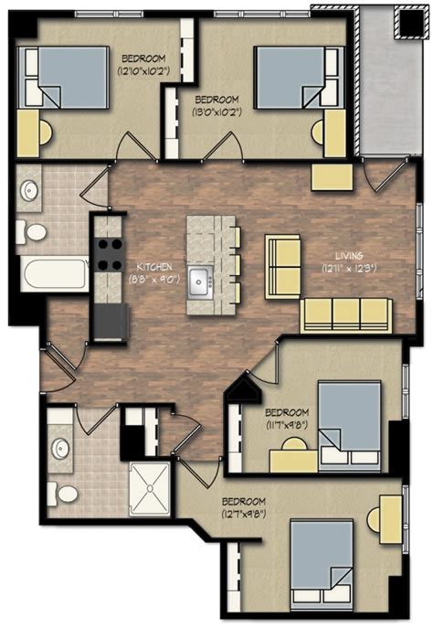 Park Place 4 Bedroom Floor Plan – Rent Madison