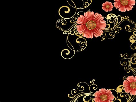 Beautiful Pink Flowers on Black Powerpoint Templates - Black, Flowers Backgrounds