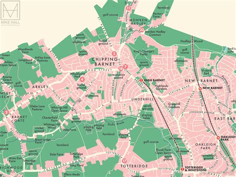 Barnet (London borough) retro map giclee print – Mike Hall Maps & illustration