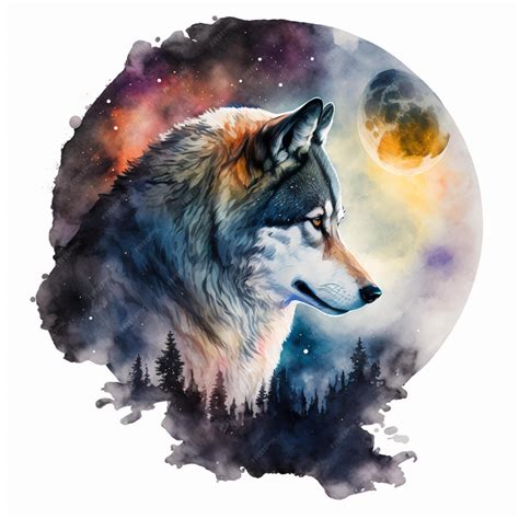 Premium Photo | Wolf moon watercolor abstract