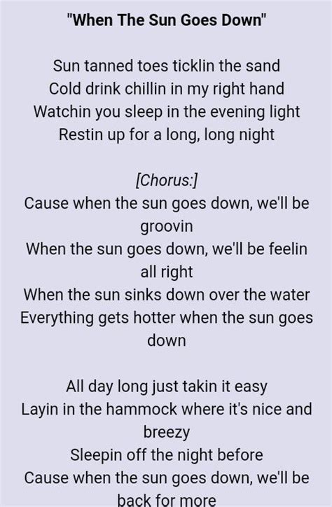 When the sun goes down by Kenny Chesney and Uncle Kracker Favorite Lyrics, Kenny Chesney, Sun ...