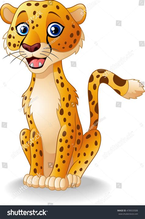 Cartoon Happy Cheetah Sitting: vector de stock (libre de regalías ...