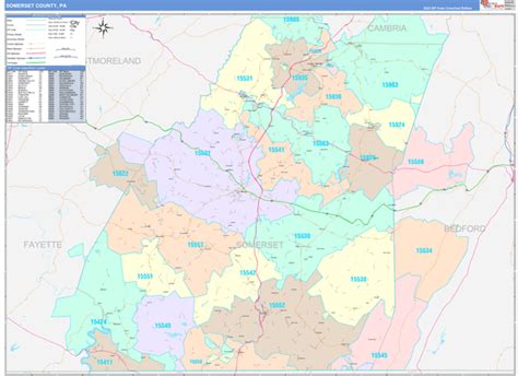 Somerset County, PA Wall Map Color Cast Style by MarketMAPS - MapSales