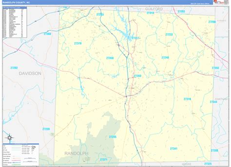 Randolph County, NC Zip Code Wall Map Basic Style by MarketMAPS - MapSales