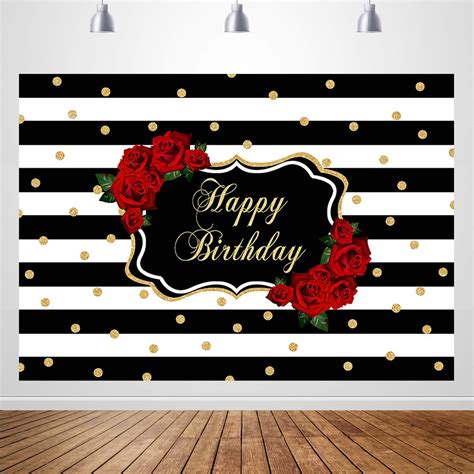 Buy Sensfun Red Rose Happy Birthday Backdrop Black White Stripes Gold ...