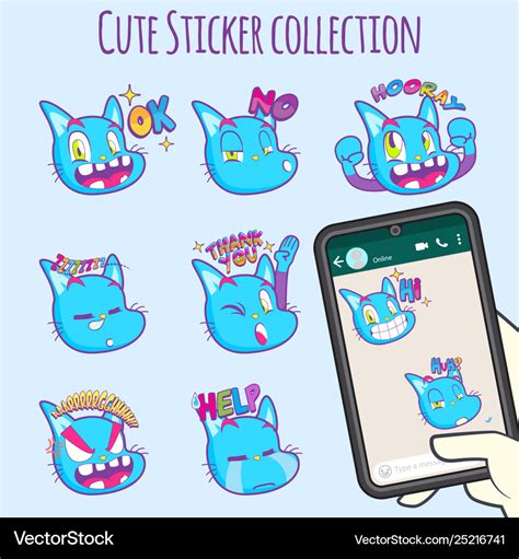 Cute cat emoji sticker collections Royalty Free Vector Image