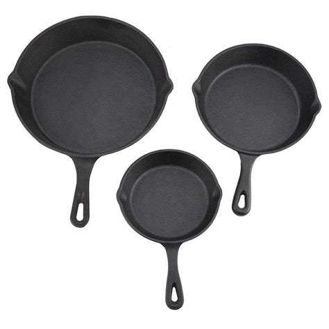 3 Piece Matt Black Cast Iron Skillet Pan Set | Shop Today. Get it ...