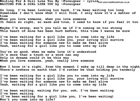 Love Song Lyrics for:Waiting For A Girl Like You By -Foreigner