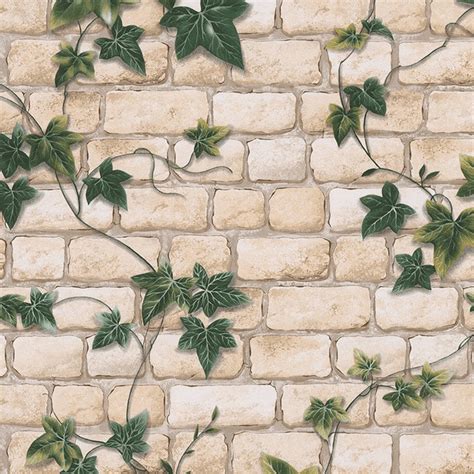 AS Creation White Brick Pattern Ivy Vine Motif Textured