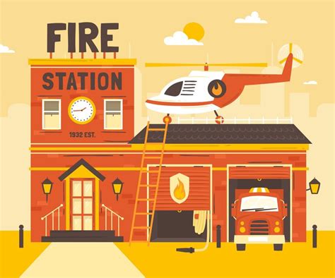 Free Vector | Hand drawn flat design fire station | Fire station, Vector free, How to draw hands
