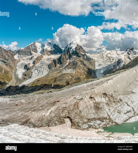 Piz Roseg and Sella Glacier seen from Piz Corvatsch Mountain Station ...