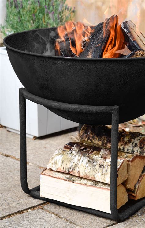 Cast Iron Fire Bowl with stand in Classic Black - Pits Pots and Patios