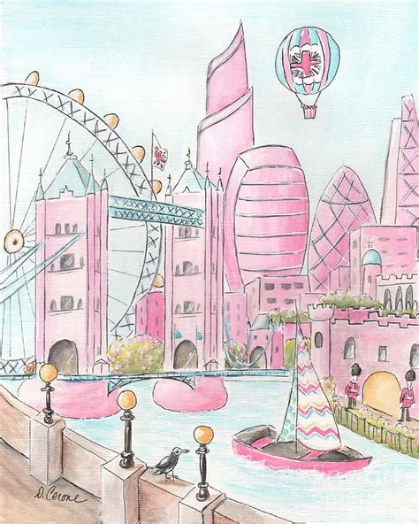 Pink London Skyline And London Eye by Debbie Cerone | Pink art print, London theme, Etsy wall art