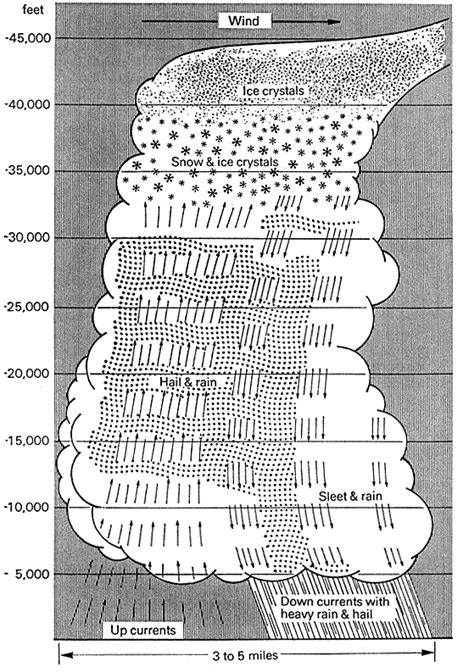 DIAGRAM :: Fully Developed Cumulonimbus Cloud Showing Internal Currents. After this Stage the ...