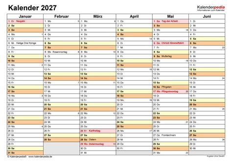 Kalender 2027 zum Ausdrucken in Excel - 19 Vorlagen (kostenlos)