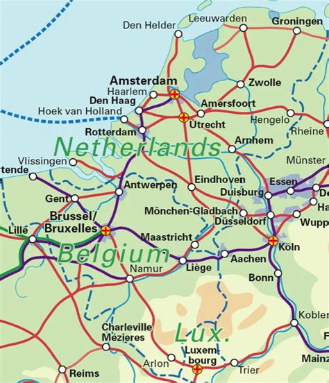 Benelux (Belgium, The Netherlands, Luxembourg) Rail Map - Airport Guide