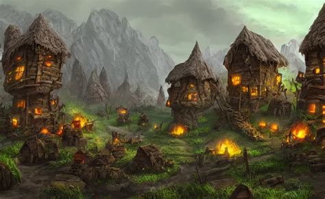 A goblin village, mining, 4k UHD, landscape, concept | Stable Diffusion