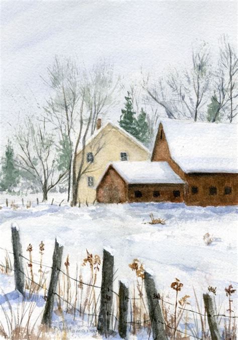 Winter Farm Scene, Small Watercolor Giclee Print of the Original ...