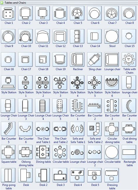 Symbols for Floor Plan - Tables and Chairs