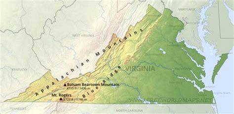 Physical map of Virginia