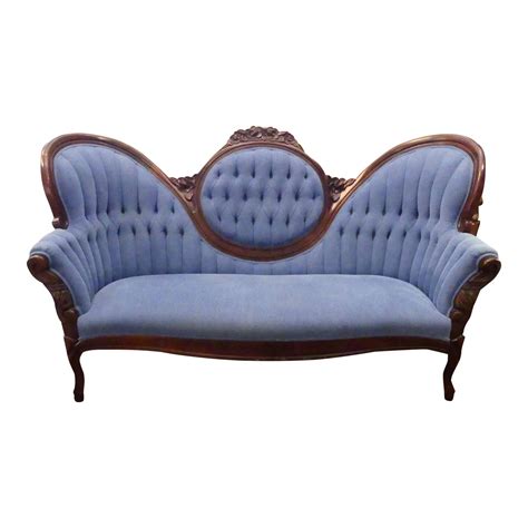 Vintage Victorian Blue Sofa | Chairish