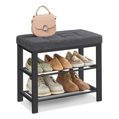 Songmics 3-tier Shoe Rack Shoe Bench For Entryway Dark Gray And Black : Target