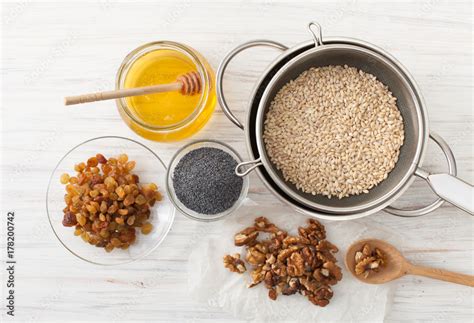 The preparation of ingredients for Christmas porridge Stock Photo ...