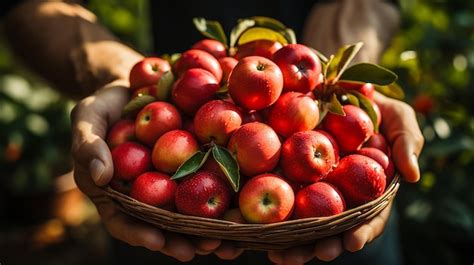 Premium AI Image | Farmer Harvesting Apples Holding a Basket