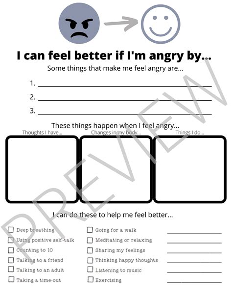 Anger Worksheet Play Therapy Kids Counseling Worksheets - Etsy