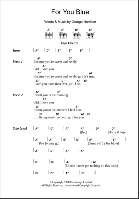 For You Blue - Guitar Chords/Lyrics | zZounds