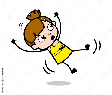 Falling Down - Cute Girl Cartoon Character Vector Illustration Stock ...