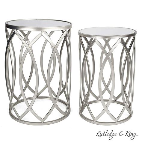 Round End Table Set - Silver End Tables with Mirrored Tops - Nesting Round Accent Tables ...