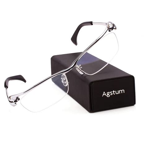 Agstum Pure Titanium Half Rimless Optical Business Glasses Frame Clear Lens Clothing Men's Clothing