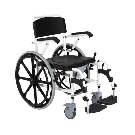 HOMCOM Personal Mobility Assist Waterproof Commode Shower Transport Wheelchair w/ Large ...