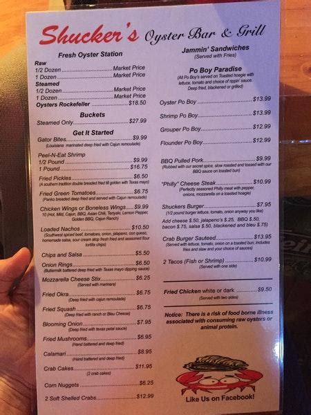 Menu at Shucker's Oyster Bar & Grill, Fernandina Beach, Wade's Pl