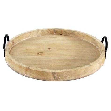 16X16 Wood Round Large Tray With Metal Handle | Round wooden tray, Wooden tray, Round wood tray