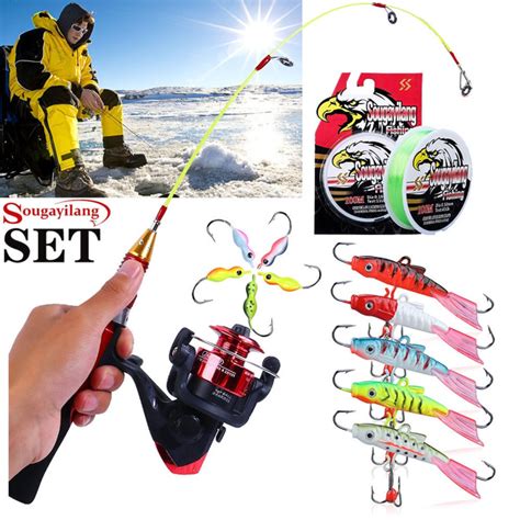 Ice Fishing Rod Reel Set with 2 Section 55cm Ice Fishing Rod and Spinning Fishing Reel,10 Pcs ...