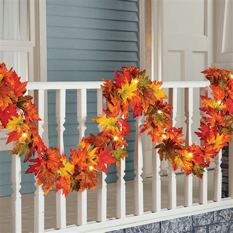 9-Ft Lighted Fall Maple Leaf Garland with Timer | Collections Etc.