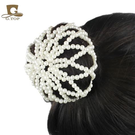 Lady Elastic crochet pearl Snood Net Ballet Bun Hair Covers Ornament new-in Women's Hair ...