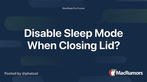 Disable Sleep Mode When Closing Lid? | MacRumors Forums