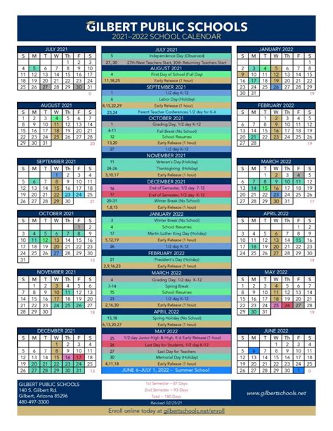 Gilbert Public School Calendar 2021-2022