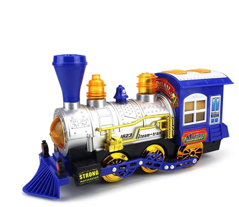 Blue Steam Train Locomotive Engine Car Bubble Blowing Bump & Go Battery Operated Toy Train w ...