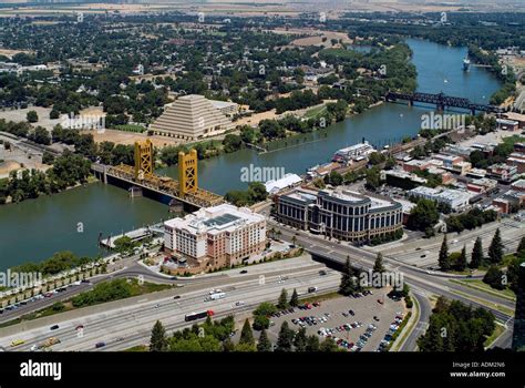 aerial view above Tower bridge Sacramento California Stock Photo ...