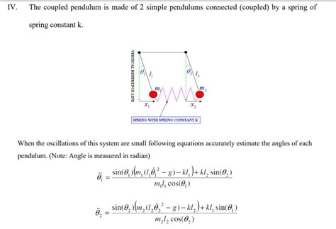 Solved IV. The coupled pendulum is made of 2 simple | Chegg.com