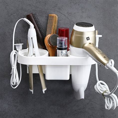 Hair Dryer Rack Storage Organizer Comb Holder Bathroom Wall Mounted Stand Set | Alexnld.com